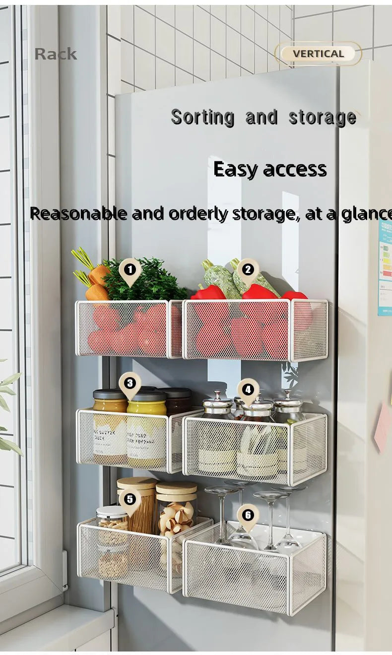 Household Wall Hanging Basket Kitchen Magnetic Attraction Storage Rack Refrigerator Magnetic Shelf Living Room Summary Holder