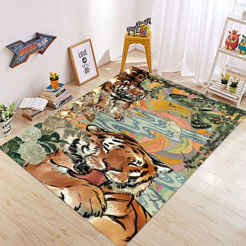 Rug for Living Room Carpet Jungle Tiger Home Decoration Large Area Bedroom Plush Floor Mat Machine Washable Coffee Table Rugs