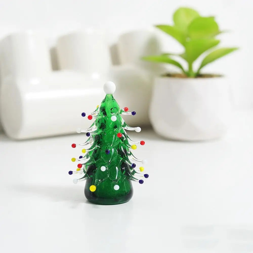 Glass Crystals Christmas Tree Figurine Statue Table Ornaments Christmas Tree Miniature Mini Handmade Crystals Ornaments