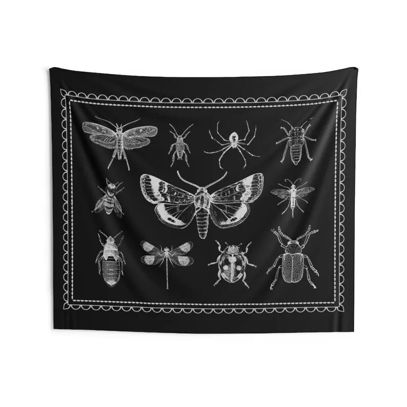 Gothic tapestry aesthetic Moth tapestry Insect decor Bug art Dark wall art Wiccan hanging wall art  Goth wall art witchcraft