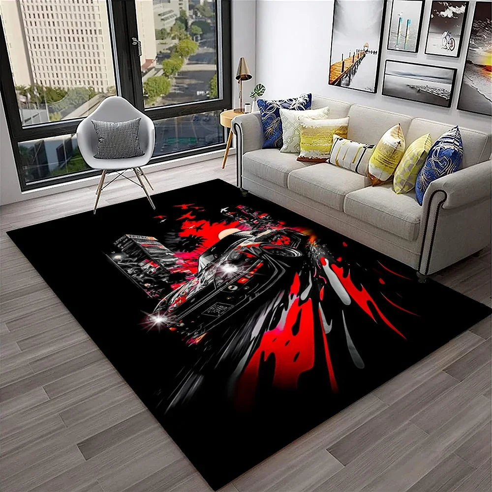 Racing Car Sports Car Carpet Rug for Home Living Room Bedroom Playroom Sofa Doormat Decor,Kids Game Area Rug Non-slip Floor Mat
