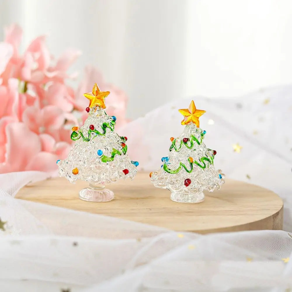 Glass Crystals Christmas Tree Figurine Statue Table Ornaments Christmas Tree Miniature Mini Handmade Crystals Ornaments
