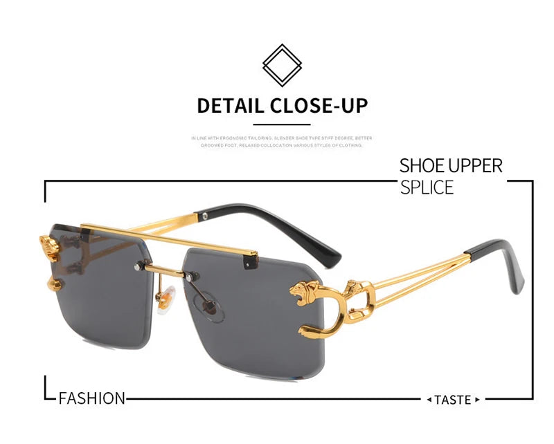 American Luxury Brand Frameless Rectangular Sun Glasses for Women Men Classic Retro High-Quality Vacation Sunglasses Anti-UV400