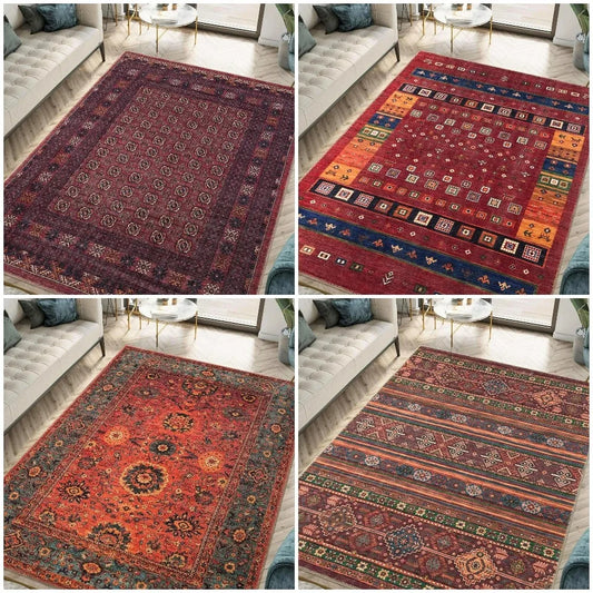 Luxurious Red Vintage Print Rug Elegant Non-Slip Rug For Living Room Bedroom Classic Home Decor Easter