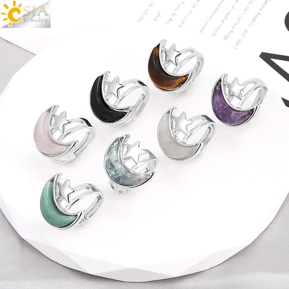 Healing Gem Stone Crystal Band Rings for Men Natural Pink Stone Quartz Red Agates Jaspers Dainty Finger Ring Women Jewelry H474