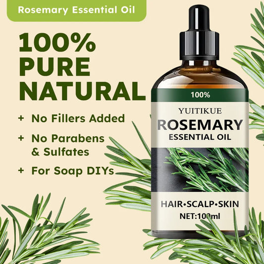100% pure rosemary essential oil, suitable for hair, scalp, and skin, natural aromatherapy oil, nourishing and revitalizing.