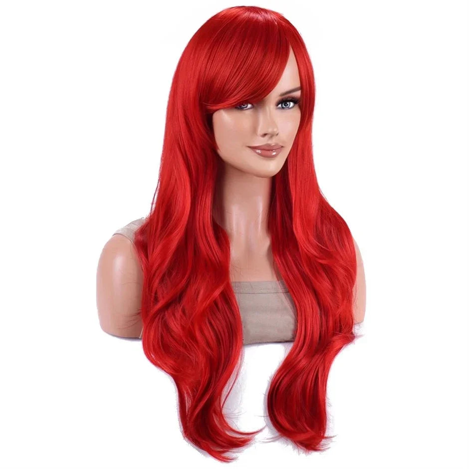 Probeauty Synthetic Mermaid Wig Long Red Curly Body Wave Wig Halloween Cosplay Costume Wig for Women Fashion Wig for for Daily P