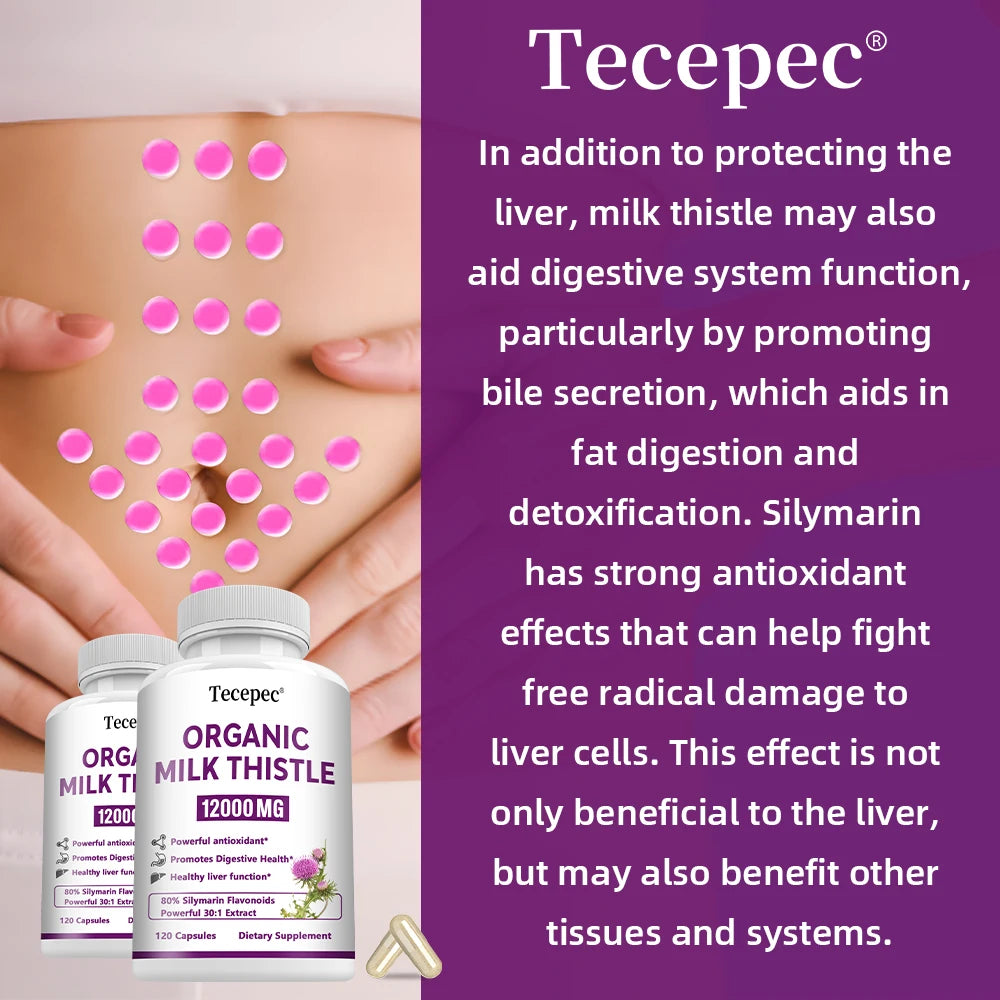 Milk Thistle Capsules - Liver Health, Cardiovascular Protection, Antioxidant Detox Support Promotes Digestive Health