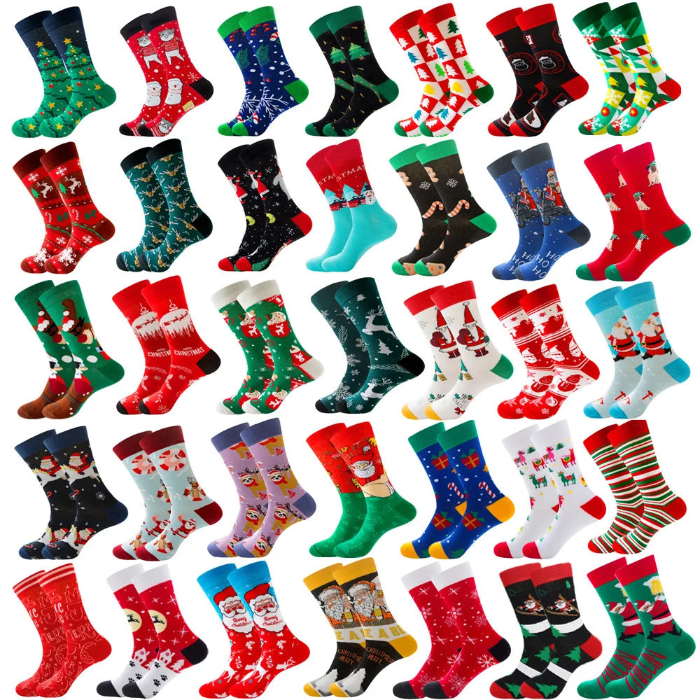 Men Women Socks Lover Christmas Halloween Celebrate Santa Elk Gift Party Biscuits Snow Happy Funny Tide Cotton Socks EU38-46