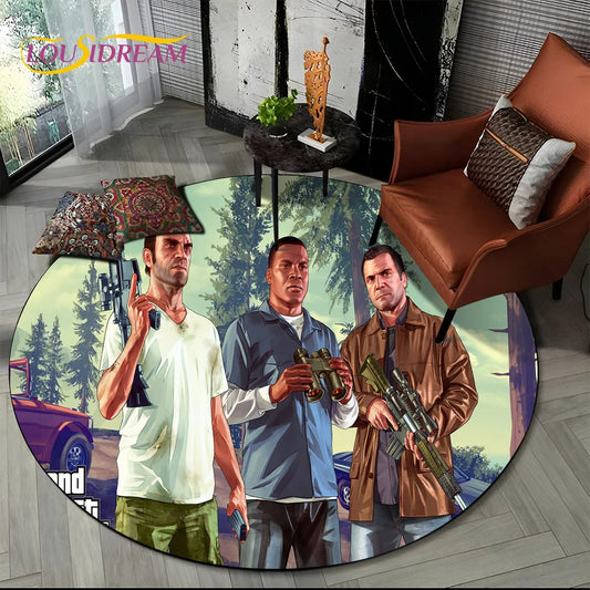 Grand Theft Auto Games GTA  Gamer Round Carpet Rug for Living Room Bedroom Child Playroom Decor,Pet Area Rug Non-slip Floor Mat