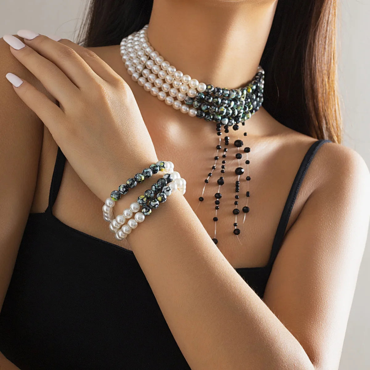 Gothic Blood Drop Fringe Necklace Choker Multi-colored Pearls Beaded Charm Fashion Halloween Party Jewelry Vampire Gifts for Her