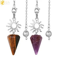 Healing Spiritual Crystal Pendulum Reiki Natural Stone Pendant Cone Penulum Pendulos for Dowsing Divination Healing Jewelry S962