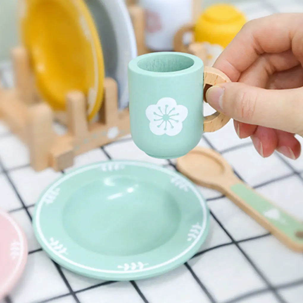 Wooden Toys Play House Tableware Sets for Kids Kitchen Role Play Montessori Play Plates Dishes Play Kitchen Accessories Gifts