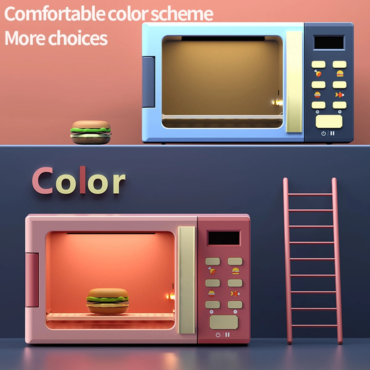 Toy Microwave Oven Playset with Light and Sound, Toy kitchen Appliances for Kids, Play kitchen accessories and Toy Food for Kids