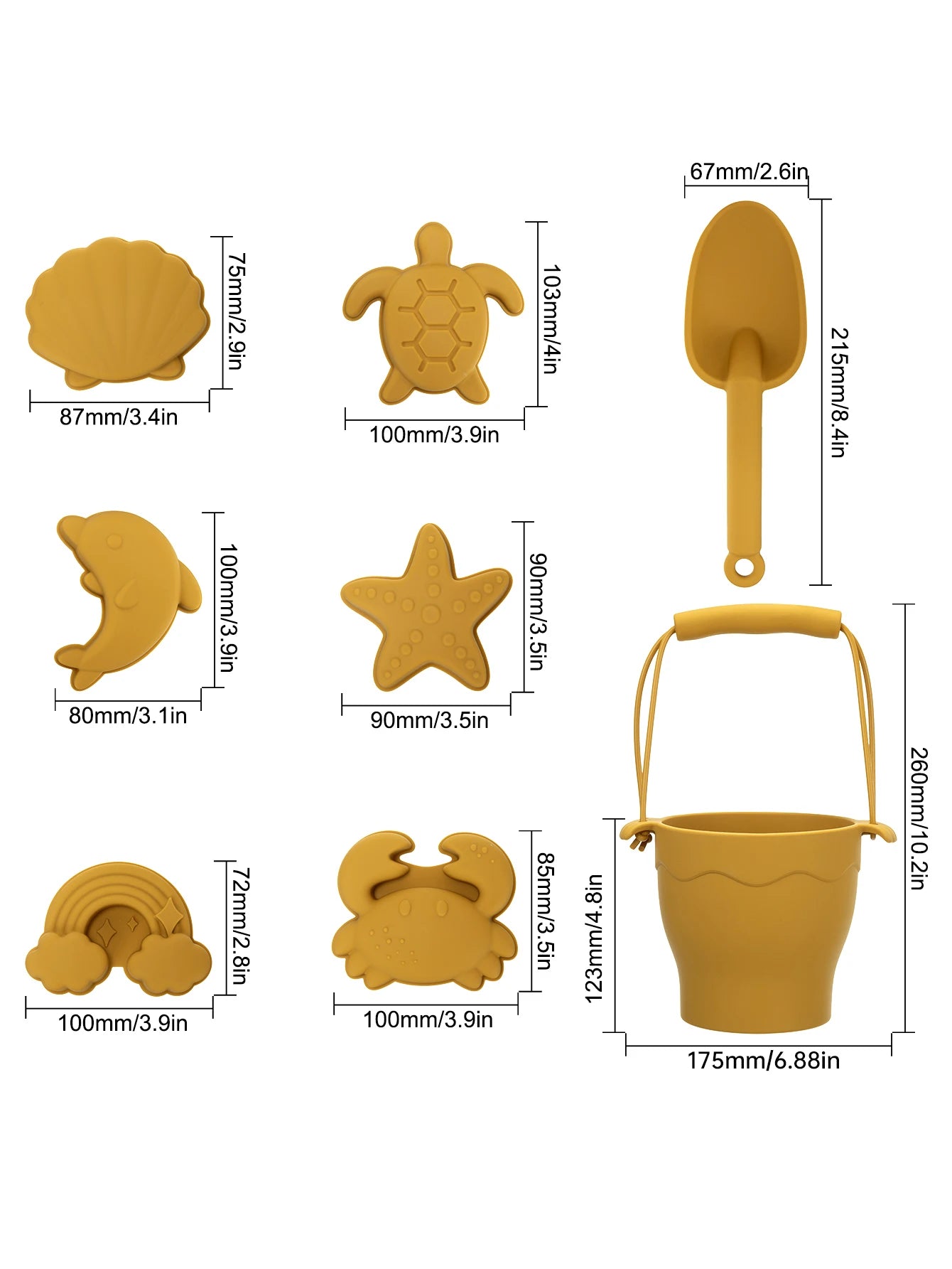 TYRY.HU 8pcs/set Children Toys Silicone Beach Toy Set with Bucket and Six Accessories Fun Outdoor Play Sand for Kids