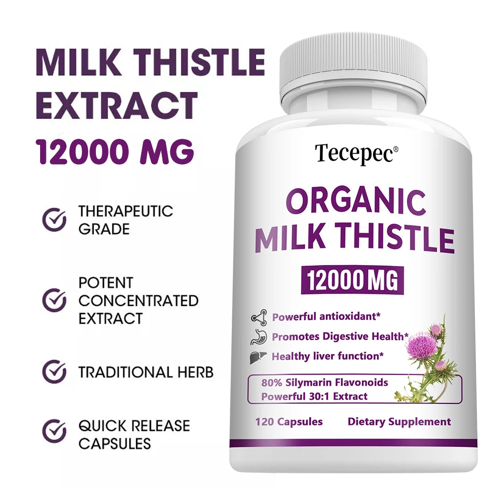 Milk Thistle Capsules - Liver Health, Cardiovascular Protection, Antioxidant Detox Support Promotes Digestive Health