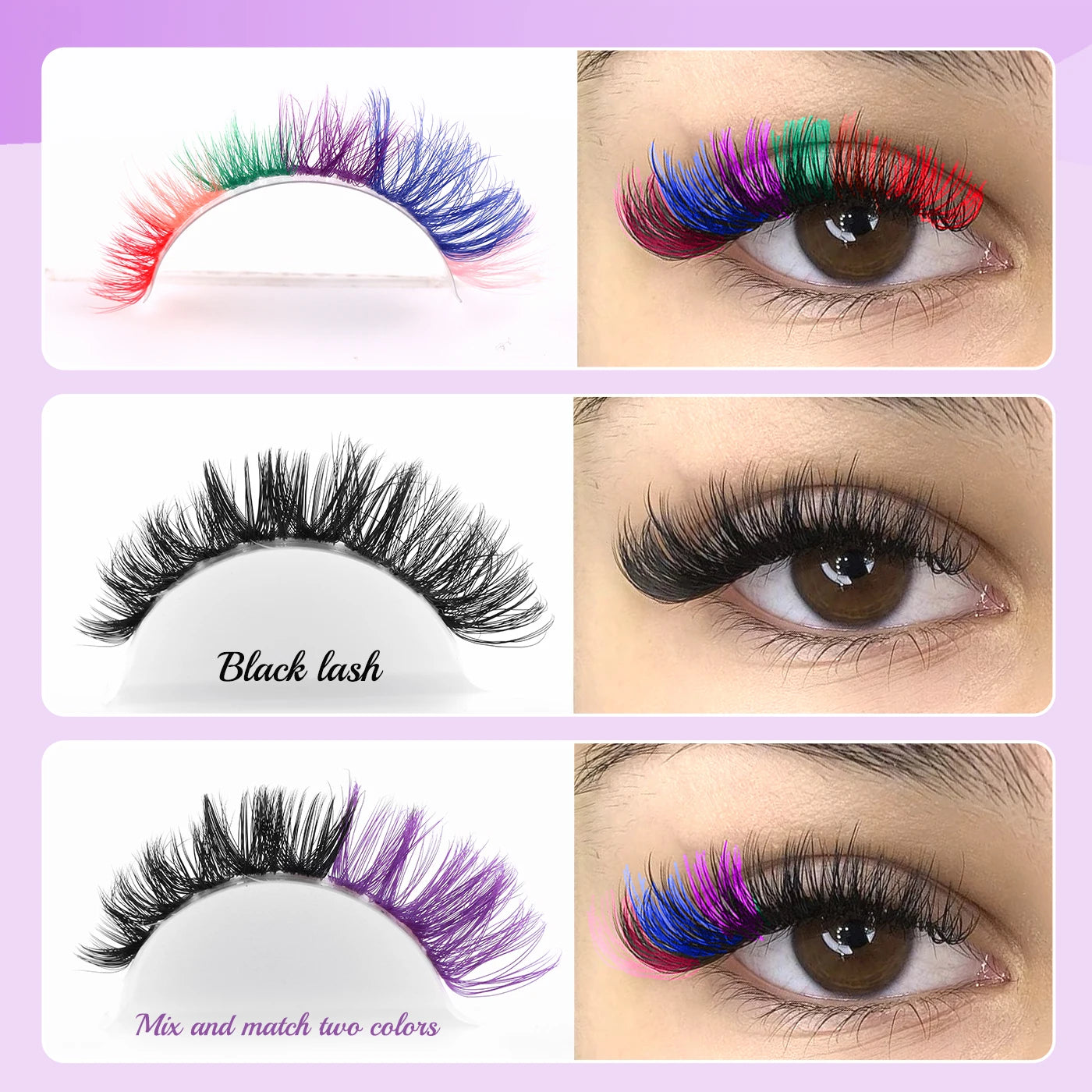 8 Colors Eyelash Extensions colorful 60D 80D Fluffy False Eyelashes Colour natural long cluster russian fanning lashes makeup