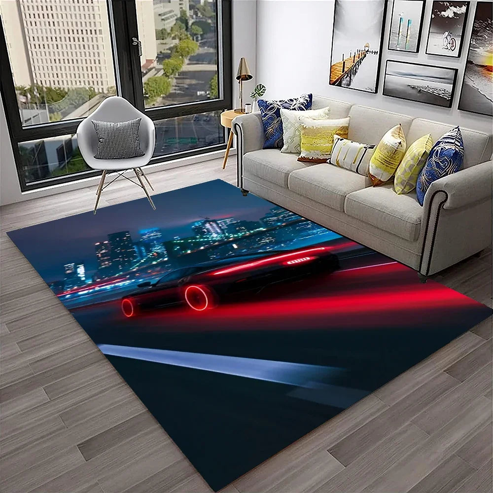 Racing Car Sports Car Carpet Rug for Home Living Room Bedroom Playroom Sofa Doormat Decor,Kids Game Area Rug Non-slip Floor Mat