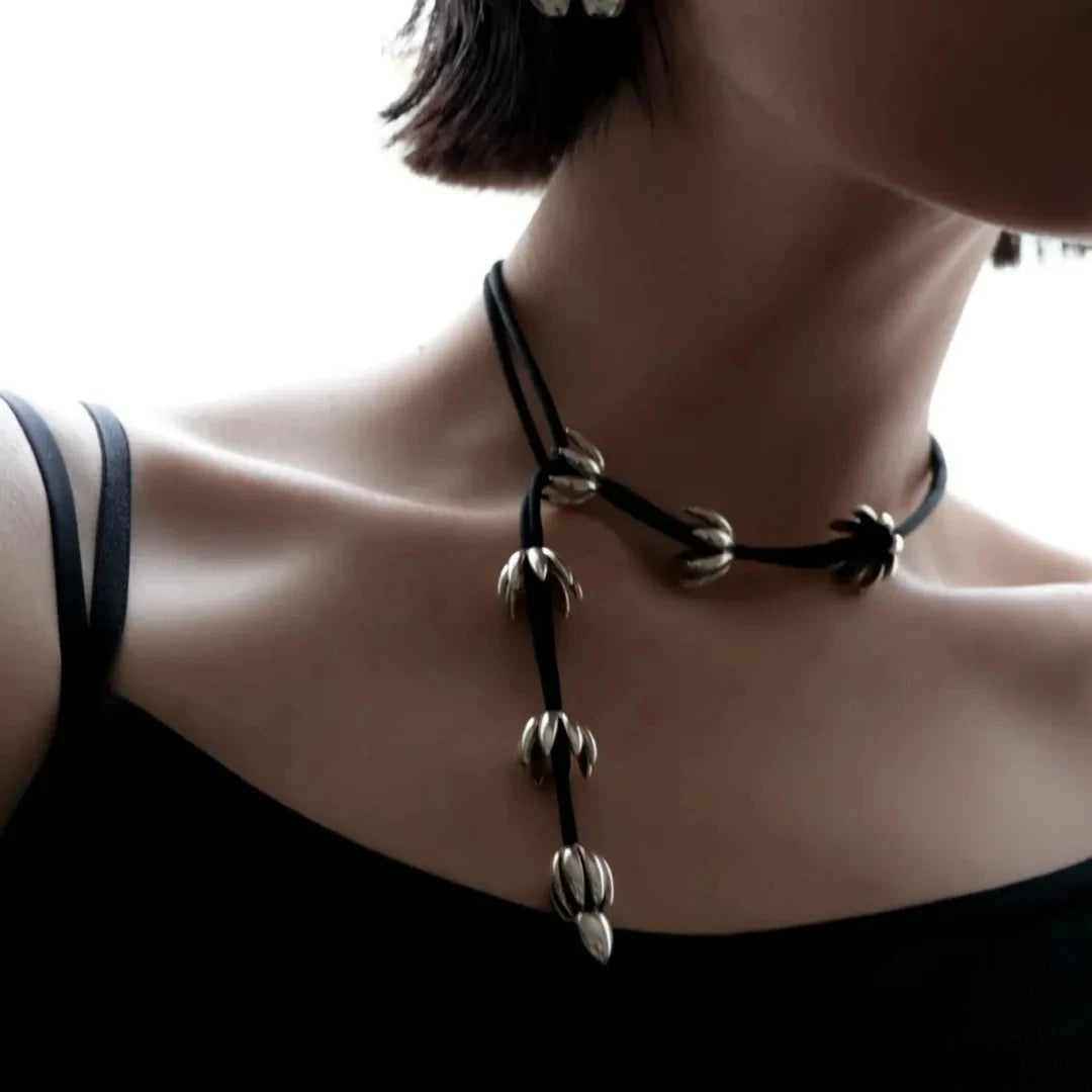 Europe Retro Brass Plating 18K Gold Black Rope Wheat Tassel Long Sweater Chain Necklace Woman Charm Jewelry Trend