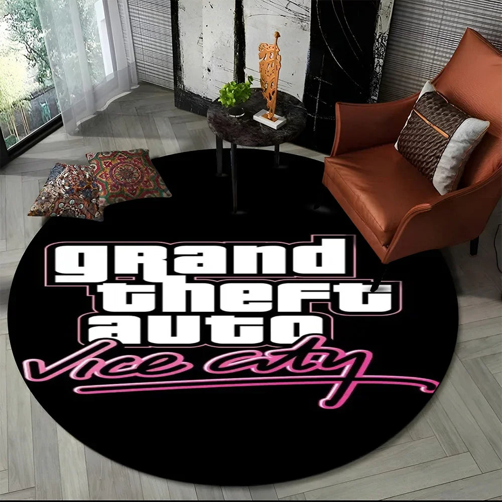 Grand Theft Auto Games GTA  Gamer Round Carpet Rug for Living Room Bedroom Child Playroom Decor,Pet Area Rug Non-slip Floor Mat
