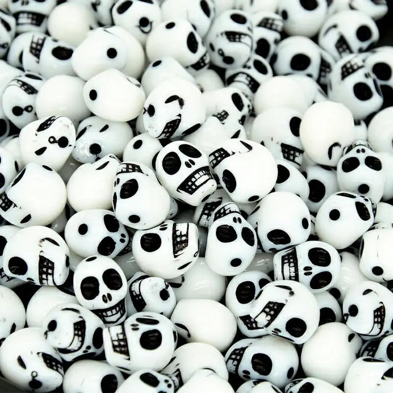 30pcs/Bag 10*13mm Skull Scattered Beads Acrylic Mixed Colors Halloween Festival Materials For Jewelry Making DIY Bracelet