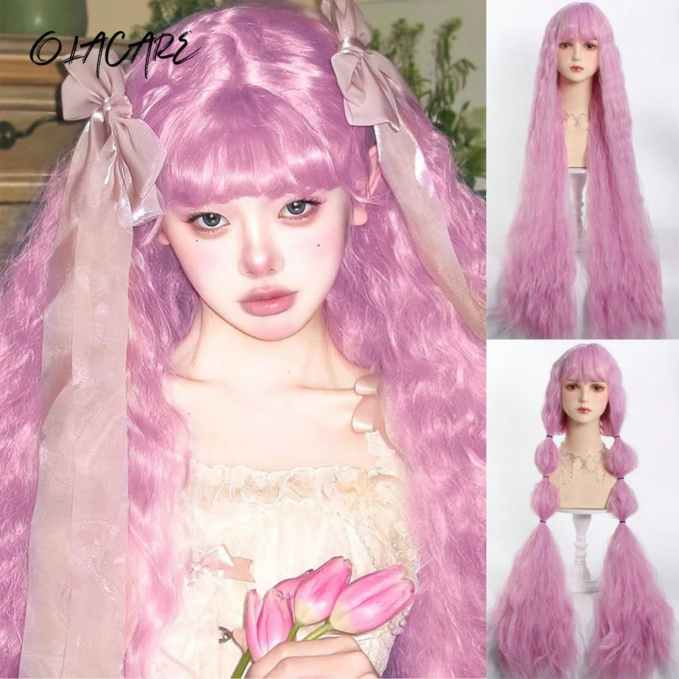 Synthetic Short Lolita Cosplay Christmas Halloween Bob Brown Blonde LM Wig With Long Curly Ponytail Natural Fake Hair for Women