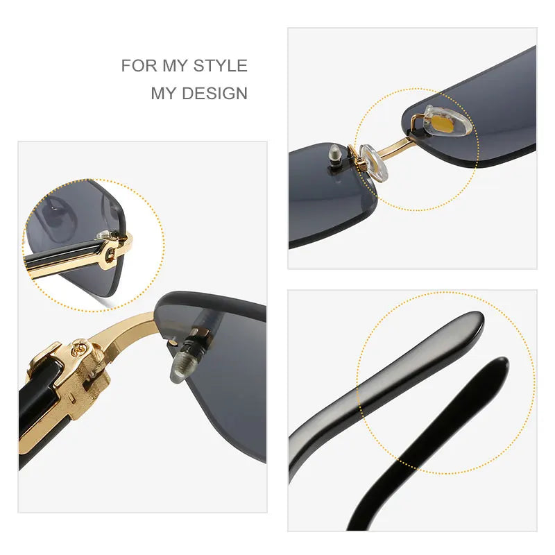 Caterside Small Square Rimless Sunglasses Men Luxury Brand Designer Classic Rectangle Sun Glasses Male UV400