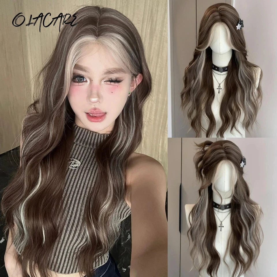 Synthetic Short Lolita Cosplay Christmas Halloween Bob Brown Blonde LM Wig With Long Curly Ponytail Natural Fake Hair for Women