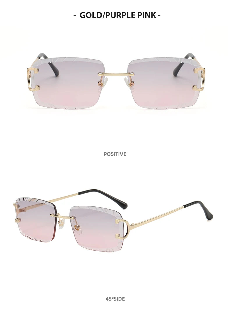 Square rimless glasses Trend metal high-grade men's and women's sunglasses street shot sunglasses