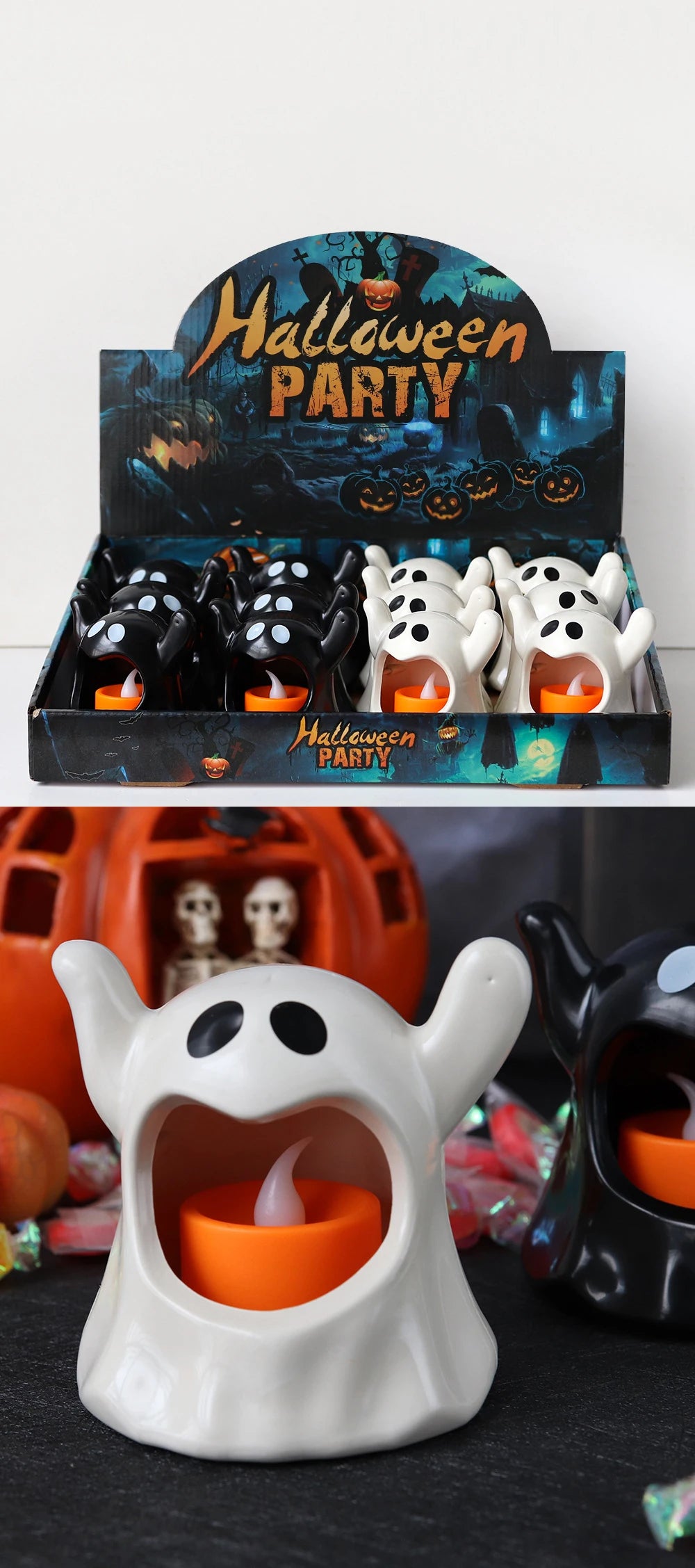 LED Electronic Candle Lights Kawaii Ghost Lights Halloween Scary Atmosphere Ornaments Kid Gift Party Desktop Decoration Props