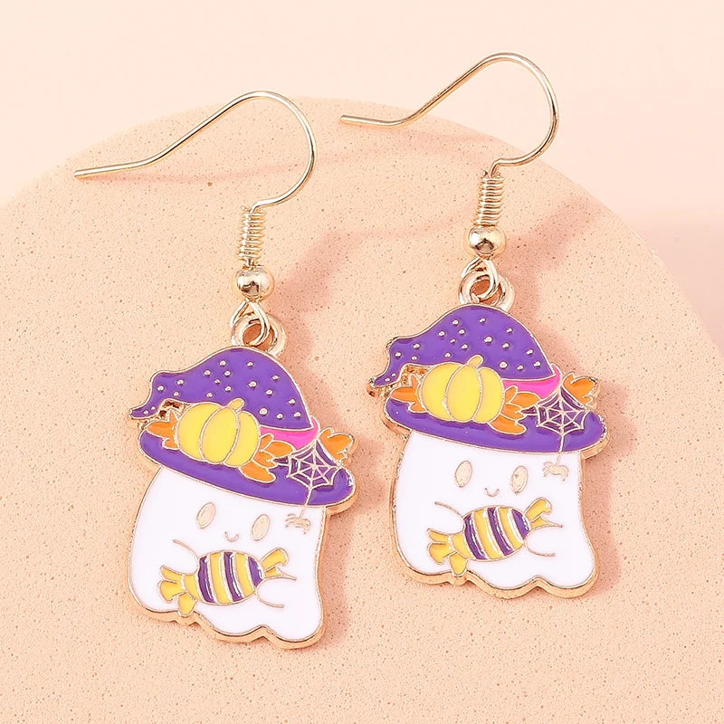 Aihua Fashion Halloween Earrings Enamel Ghost Skeleton Pumpkin Bat Spider Earrings For Women Halloween Night Party Jewelry Gifts