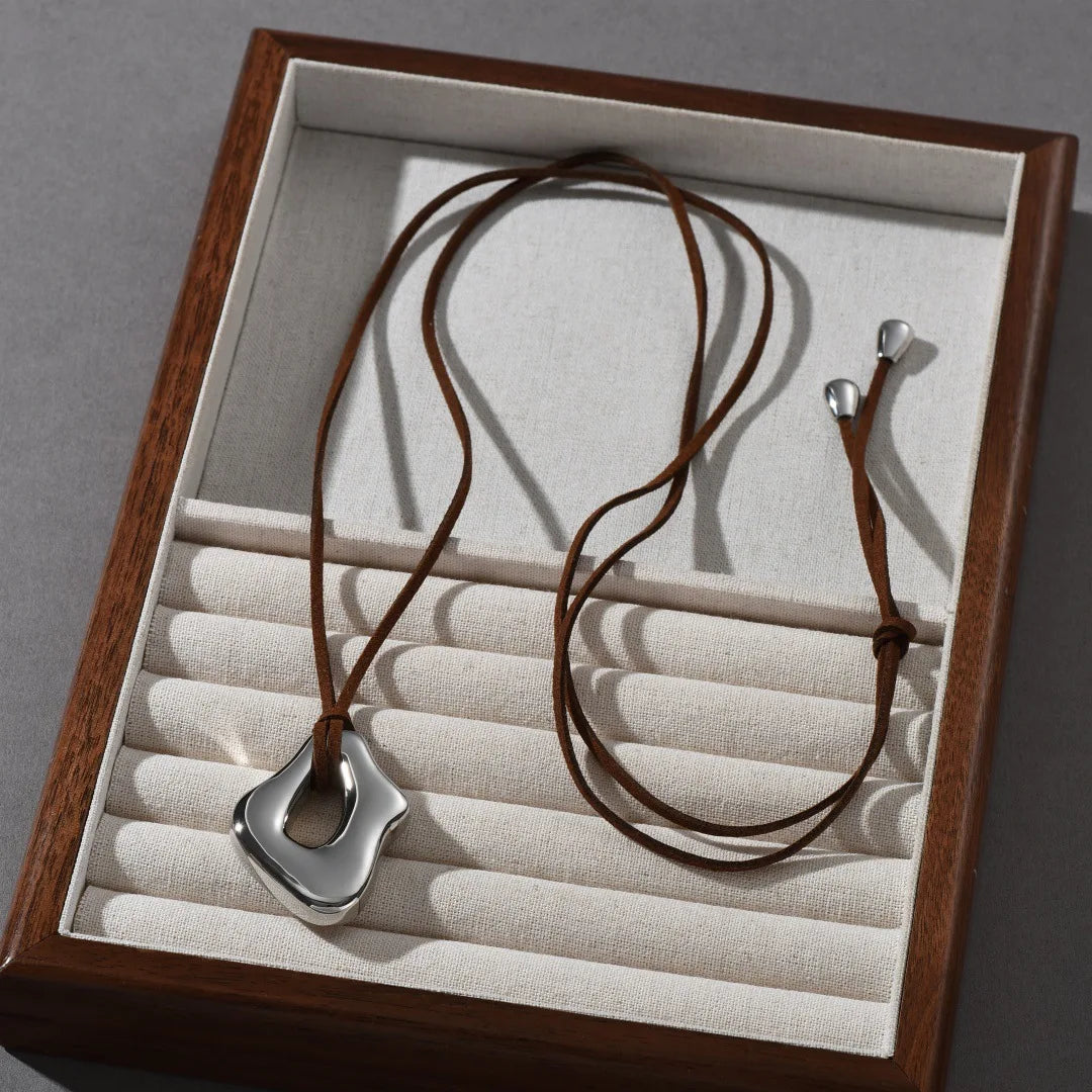 2025 Europe Adjustable Rope Geometric Silver Color Pendant Sweater Chain Necklace Woman Fashion Jewelry Trend