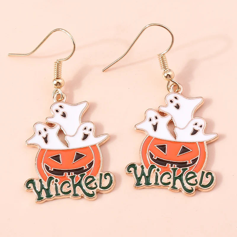 Aihua Fashion Halloween Earrings Enamel Ghost Skeleton Pumpkin Bat Spider Earrings For Women Halloween Night Party Jewelry Gifts