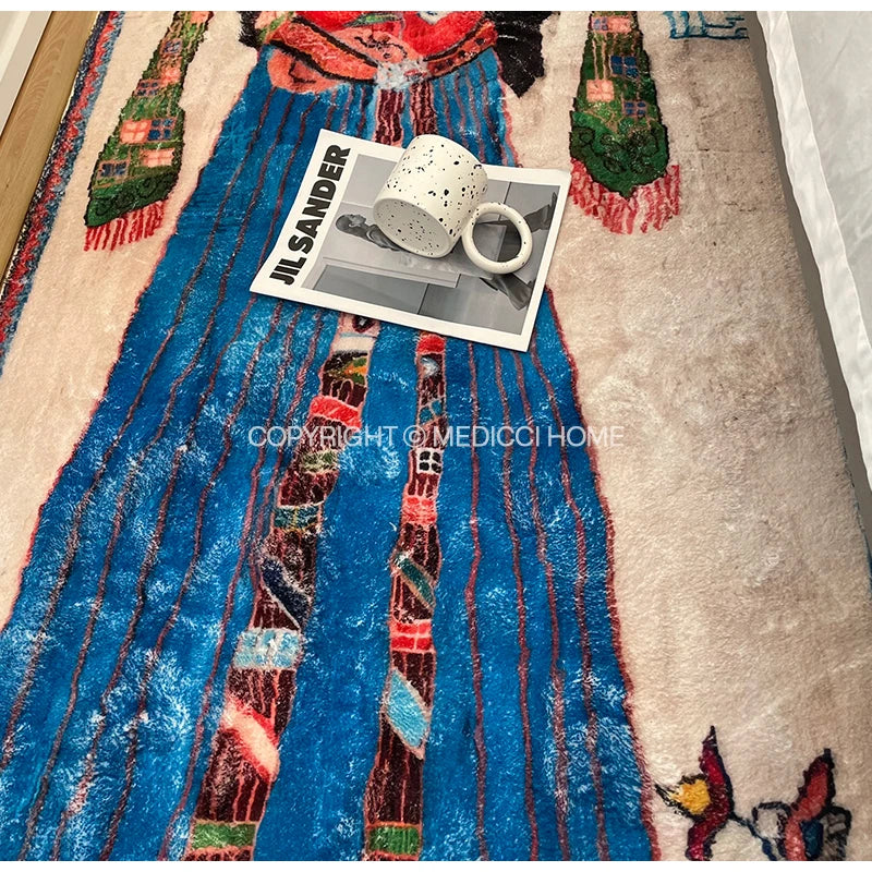 Medicci Home Uyghur Girl Frescoes Retro Blush Area Rug Morroccan Runner Rug Shaggy Accent Carpet Doormat For Bedside Living Room