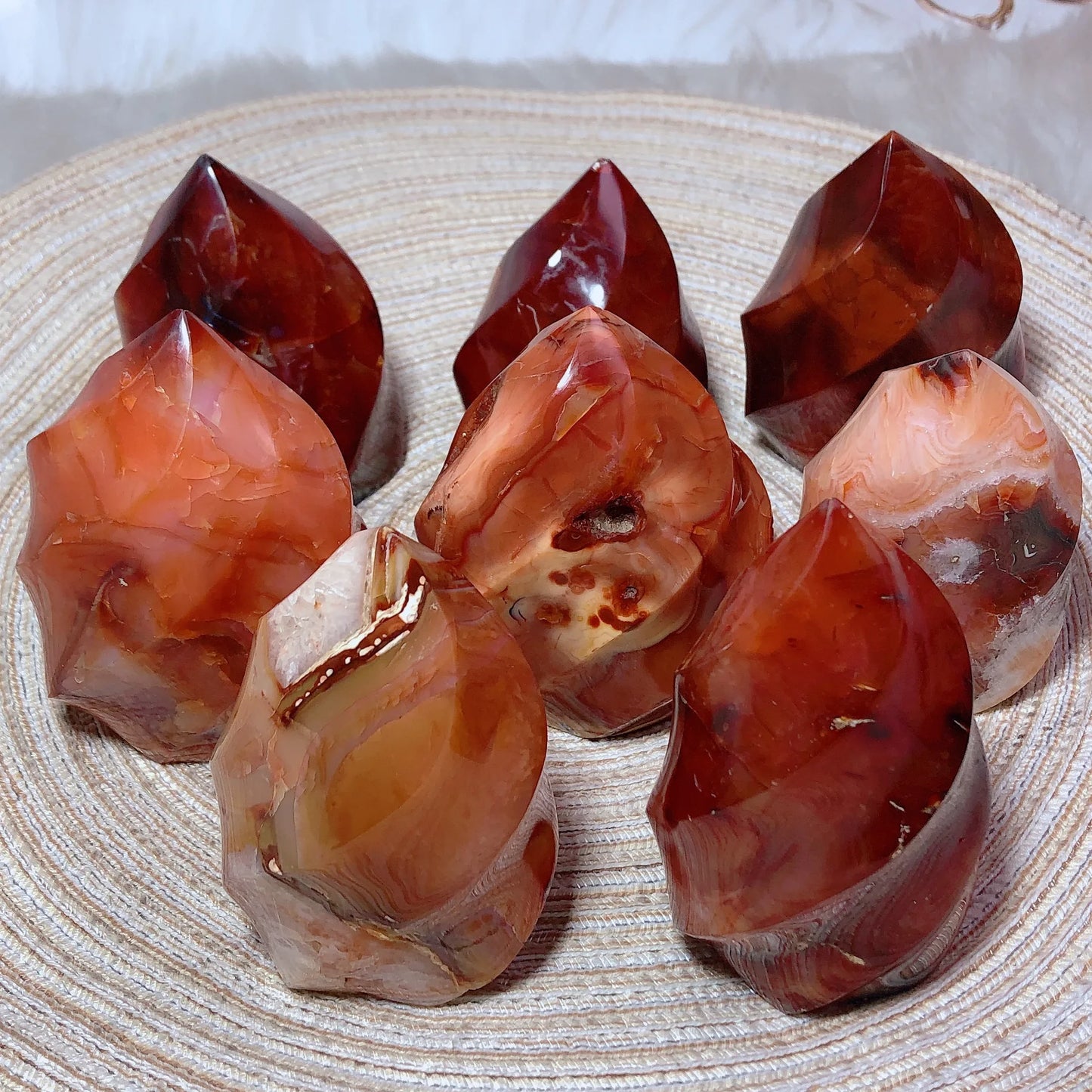 Natural Crystal Red Agate Torch Carnelian Flame Quartz Carving Ornament Gemstone Crafts Mineral Free Healing Reiki Decor
