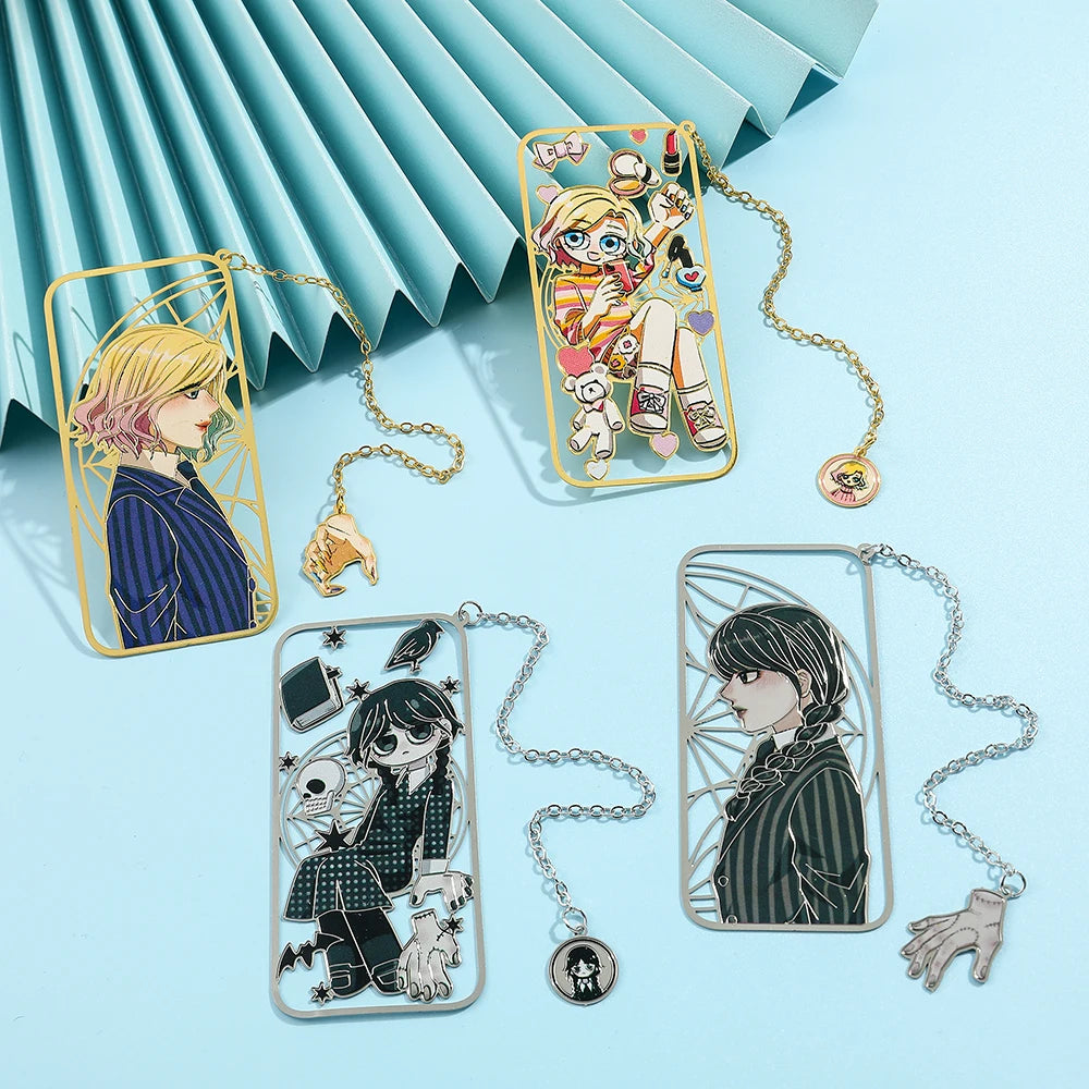 Punk Movie Wednesday Stainless Steel Bookmark Hollow Out Cartoon Halloween Reading Metal Bookmark Stationery Gifts for Men Women