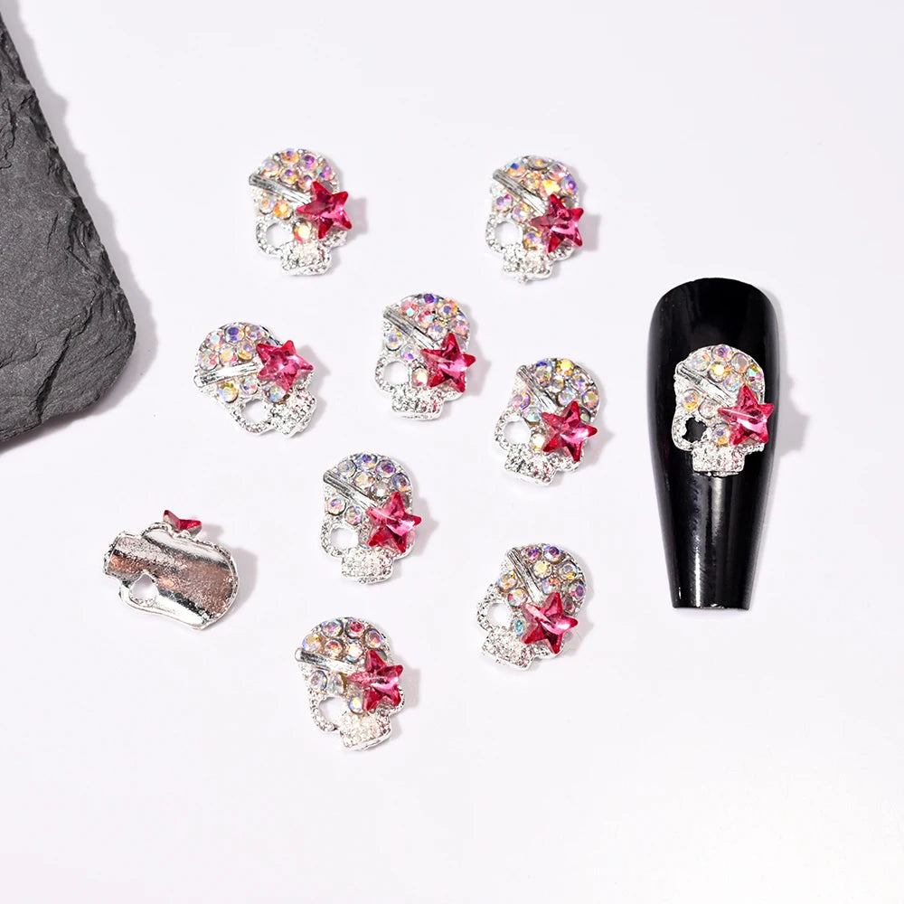 10pcs Bone Skeleton Halloween Nail Charms Scary Decoration Nail DIY 2023 Skull Cross Halloween Metal Nail Art Parts Gems