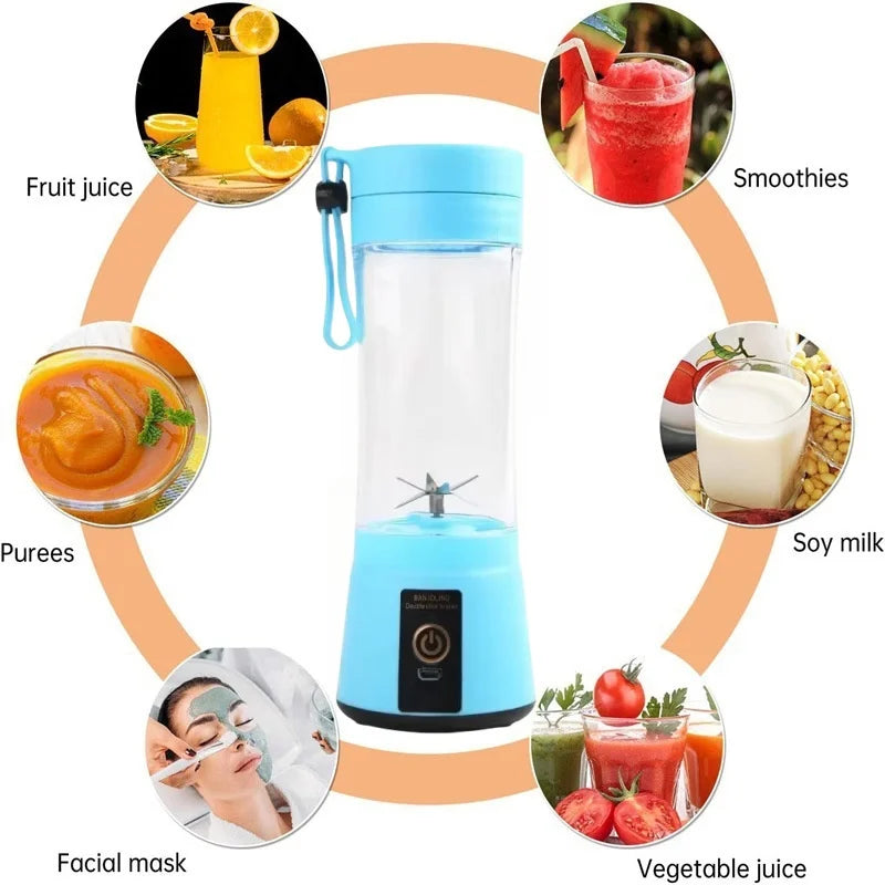 New Mini Portable Blender Bottle USB 6 Blades Fruit Fresh Juicer Smoothies Mixer Machine Crusher Food Processor for Kitchen