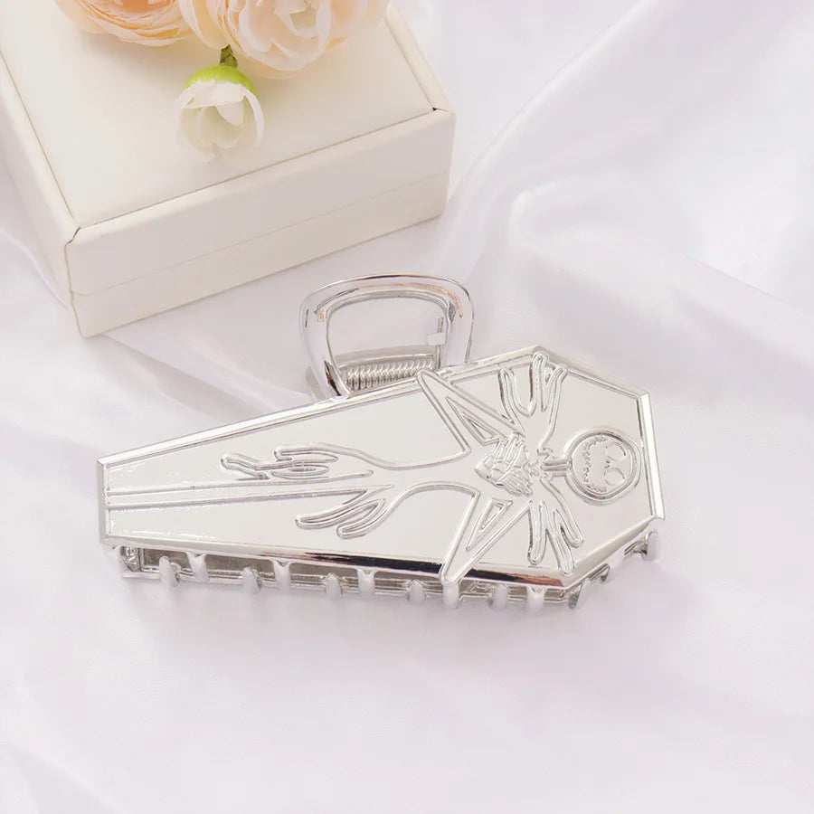 1pc New Halloween Golden Hair Clip Terrifying Coffin Grab Clip Large Skull Hair Grab Disc Hair Shark Clip Dark Headpiece