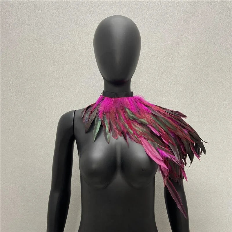 One Shoulder Feather Luxury Scarf Women Snood Gothic Style  Scarve Woman Shawls Punk Party Halloween Performance Show Decoration