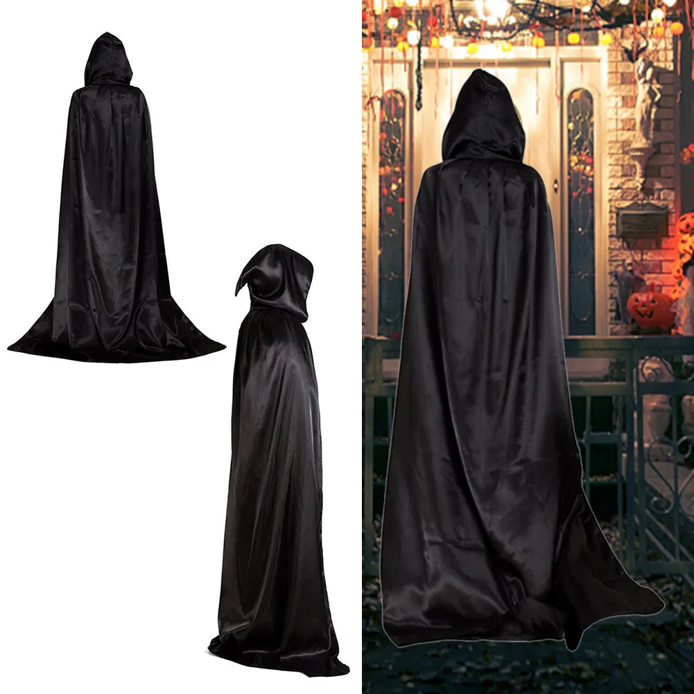 Black Vampire Cloak Cosplay Costume Halloween Hooded Cloak Cape Robe Adult Cosplay Anime Figures Halloween Costume Party Decor