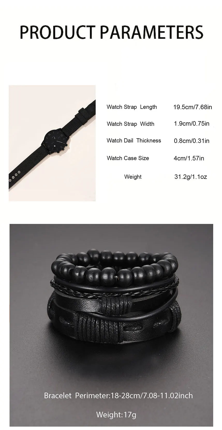 New Men's Watch Luxury Bracelet Multi Piece Set Fashion Business Black Leather Quartz Watch Men's Gift Set Reno Masculino