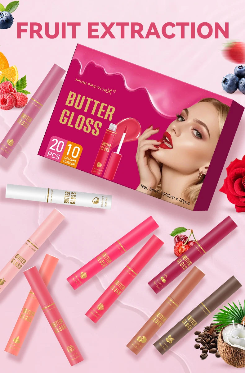 20pcs/box of 10 color moisturizing lip gloss - Long lasting moisturizing, glossy effect, essential for beauty care