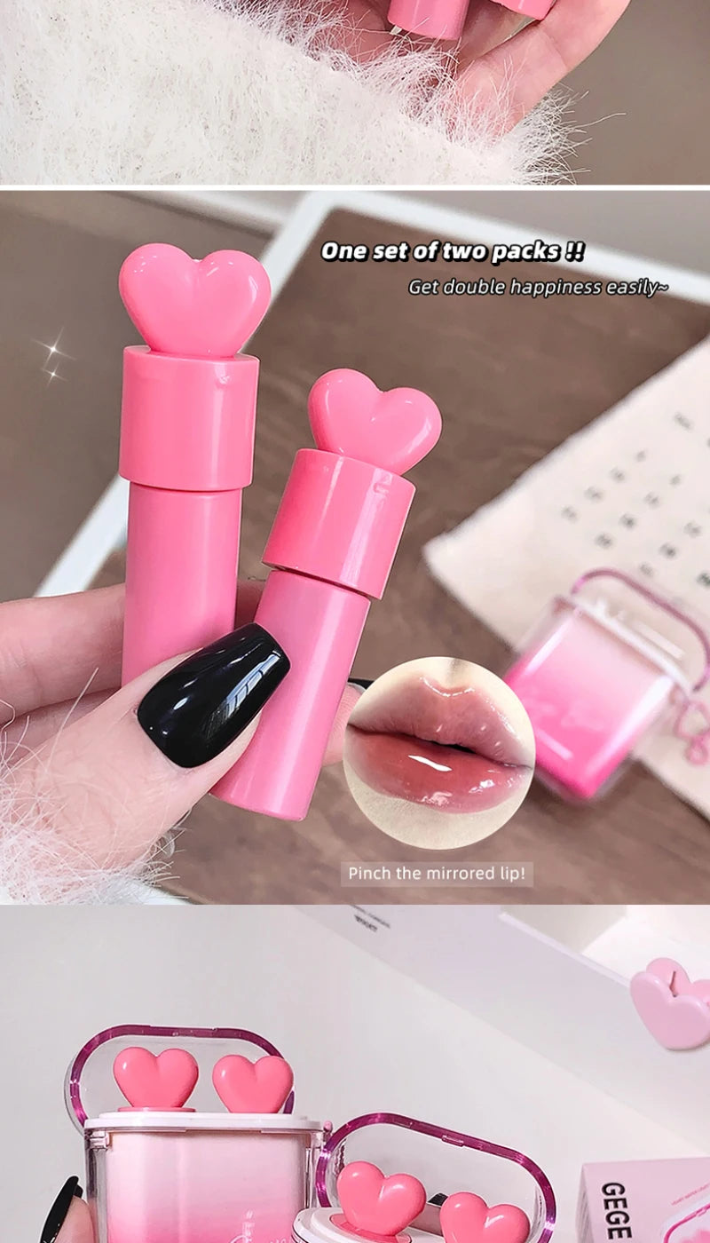 GegeBear Heartfelt Water-Gloss Lip Set:Lasting, Non-Fading Formula for a Natural, Compact, Portable Design Resembling Earbuds