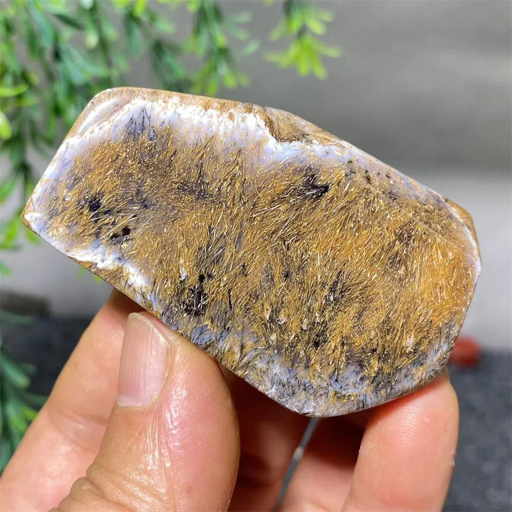 Crystal Natural Hair Agate Slab Polyhedron Quartz Minerals Home Decoration Stone Reiki High Quality Beauty Healing