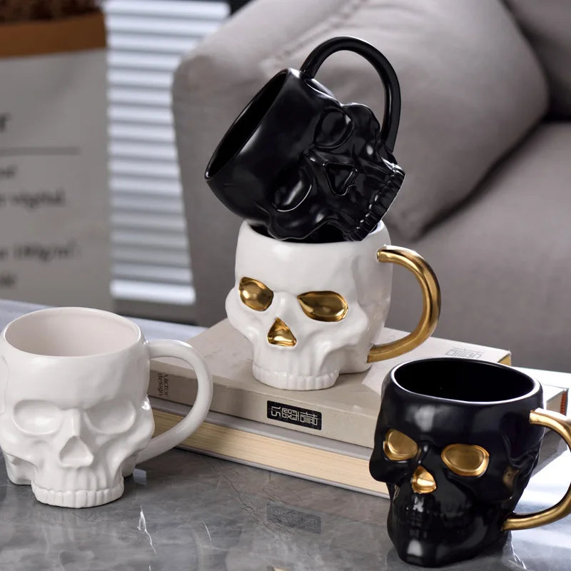 1PC 600ML Halloween Skull Cup with Handle Lidless Ceramic Cup Funny Water Beer Milk Cup Mocha Cup Creative Modeling Mug