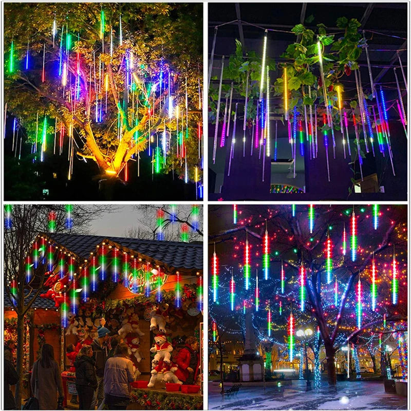 1pc Solar Powered Meteor Rain String Lights Waterproof for Outdoor Garden Tree Holiday Party Halloween Christmas Decorations