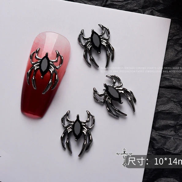 10PCS Gothic Punk Style Alloy 3D Nail Art Charms Heart Skeleton Cross Spider Design For Halloween Nails Decoration Accessories