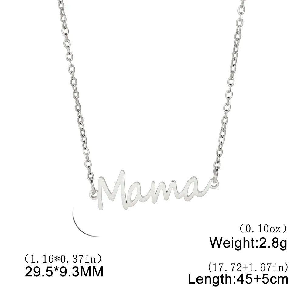 Skyrim Mama Letter Pendant Necklace for Women Stainless Steel Neck Chain Choker Trendy Family Jewelry Mother's Day Gift for Mom