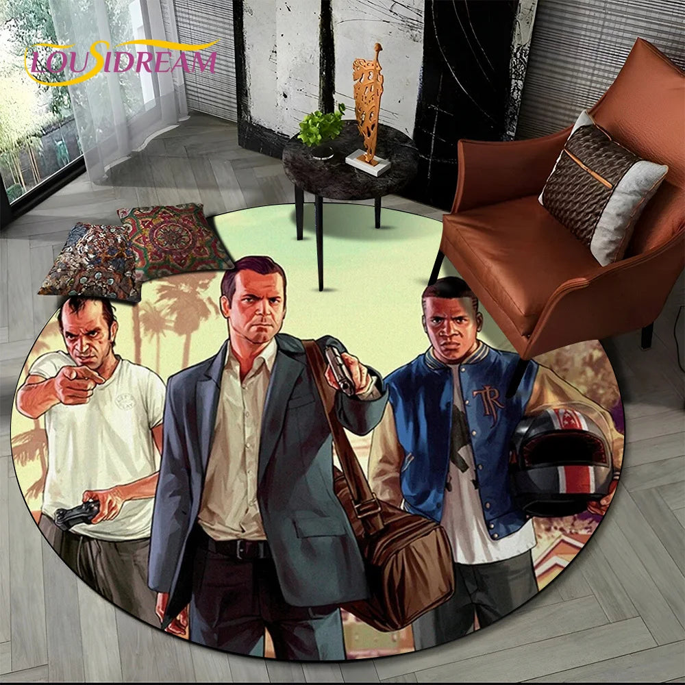 Grand Theft Auto Games GTA  Gamer Round Carpet Rug for Living Room Bedroom Child Playroom Decor,Pet Area Rug Non-slip Floor Mat